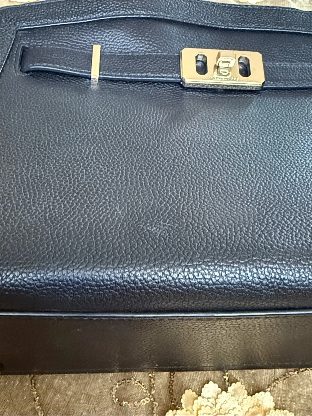 Michael Kors Black Leather Satchel with Gold-Tone Turn Lock